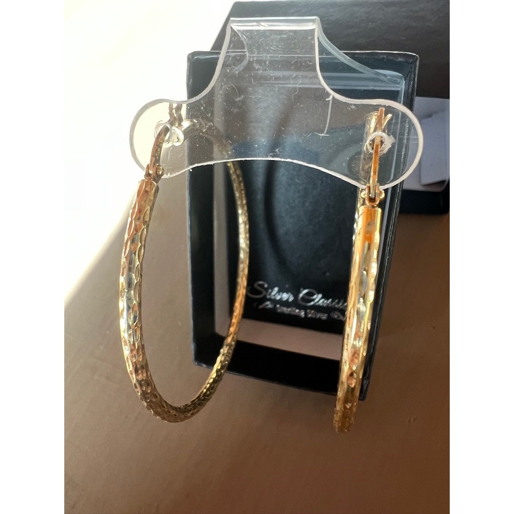 Hoop Earrings 2" Gold Over Sterling Silver Diamond Cut Hammered Kohls $125 Hoops